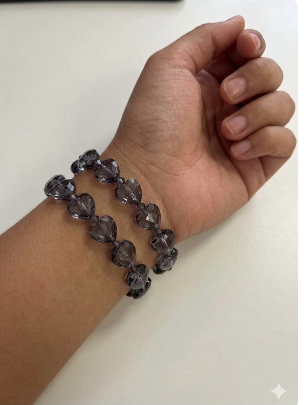 Smoky Gray Heart Bead Stretch Bracelet - Women Jewelry